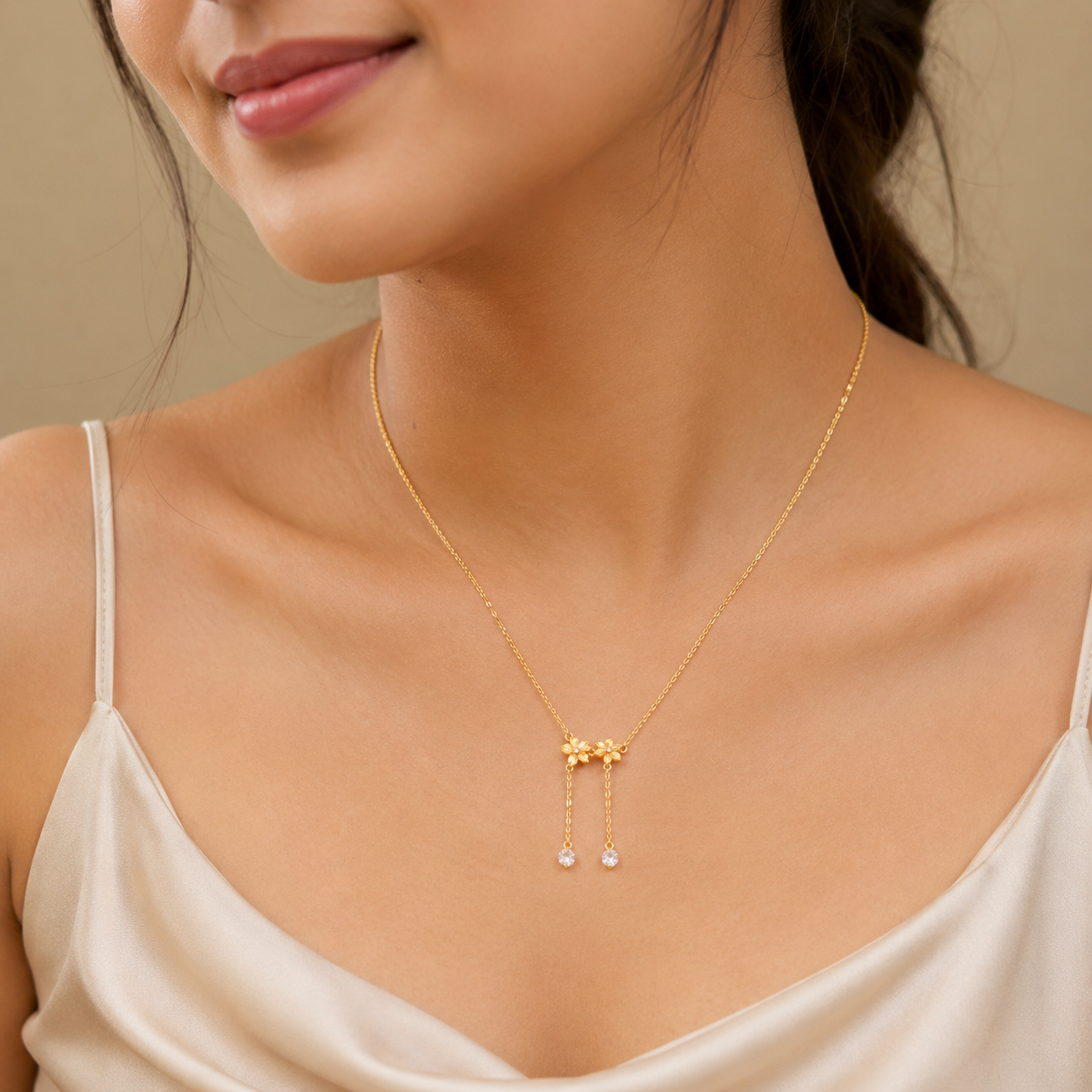 Golden Blossom Crystal Drop Necklace